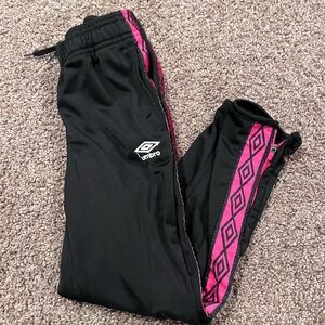 Umbro Pink Stripe Zip Leg Black Track Pants Girl’s Size 6